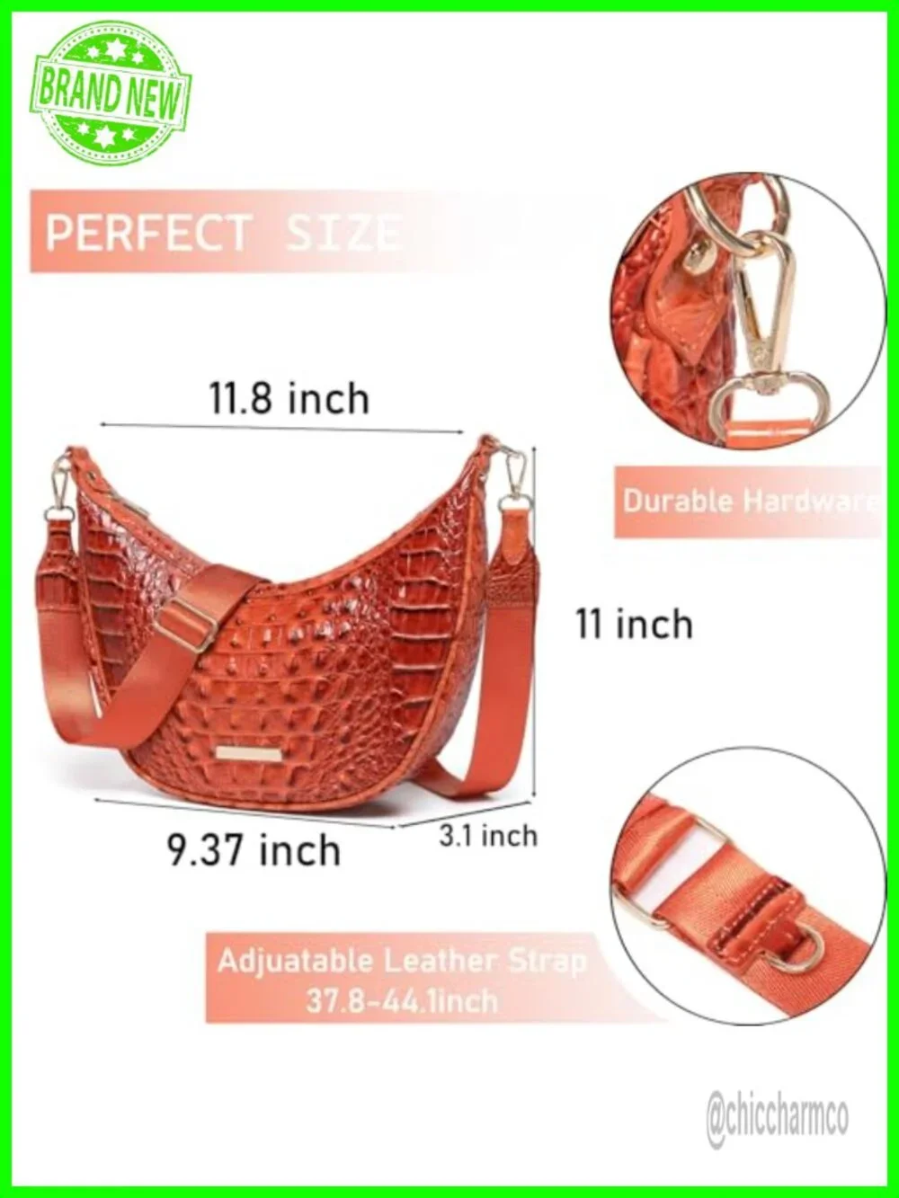 Crocodile Crossbody Hobo Bag Vegan Leather Crescent Purse